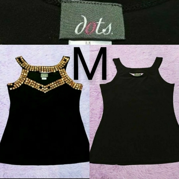 🆗Black & Gold Stud Trim Stretchy Top M - Picture 1 of 13